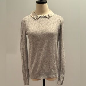 LOFT Heather Gray Sweater with Embellished Collar